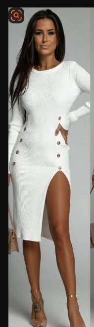 Robe Slim Fit Couleur Pure Fente Boutons - Femme