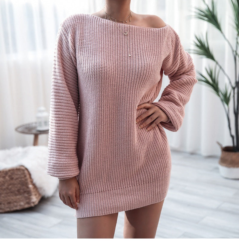 Robe Pull Épaules Dénudées - Manches Bouffantes