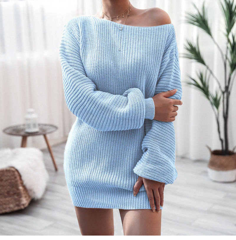 Robe Pull Épaules Dénudées - Manches Bouffantes
