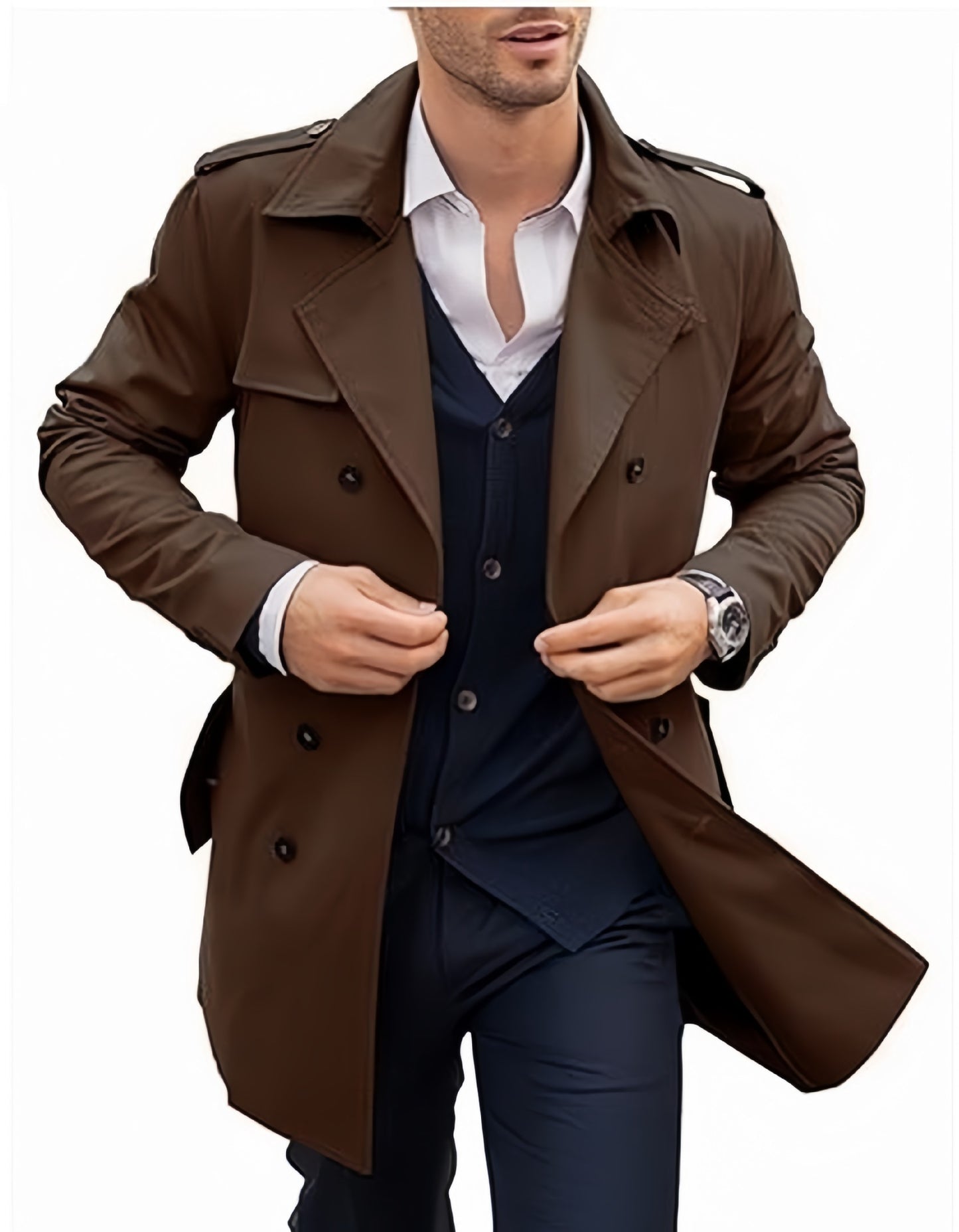 Manteau Mi-Long Double Boutonnage Euro-Américain - Homme