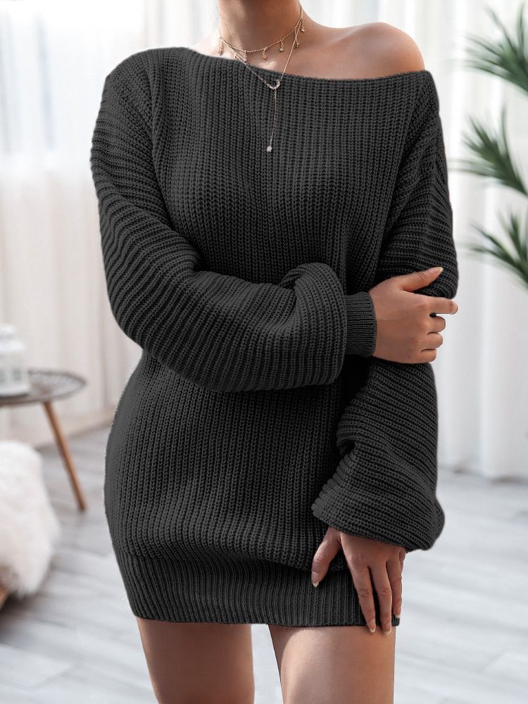 Robe Pull Épaules Dénudées - Manches Bouffantes
