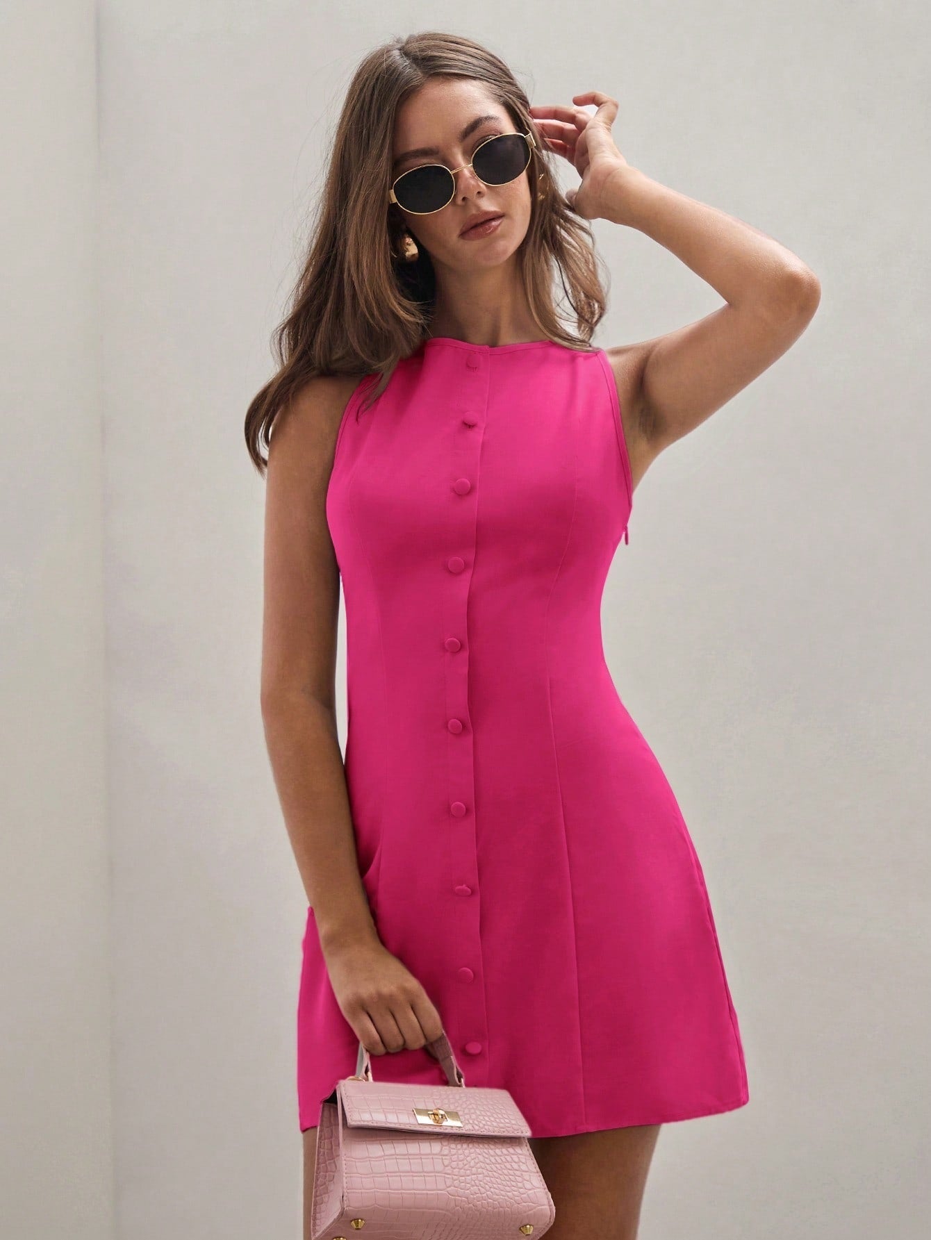 Robe Couleur Unie Tempérament Sans Manches - Femme