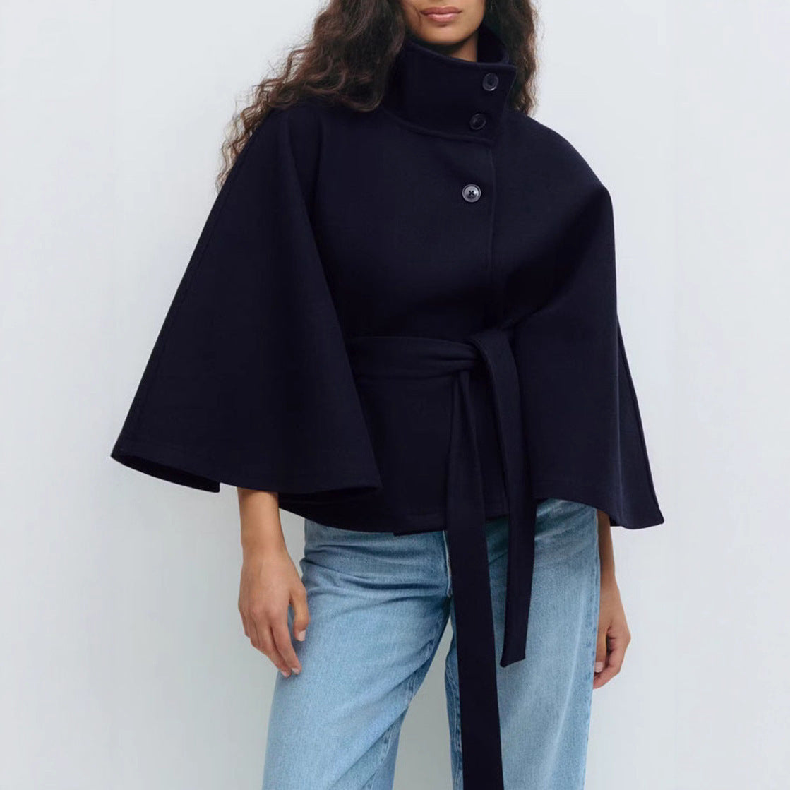 Trench Coat Hiver - Col Haut Manches Chauve-Souris