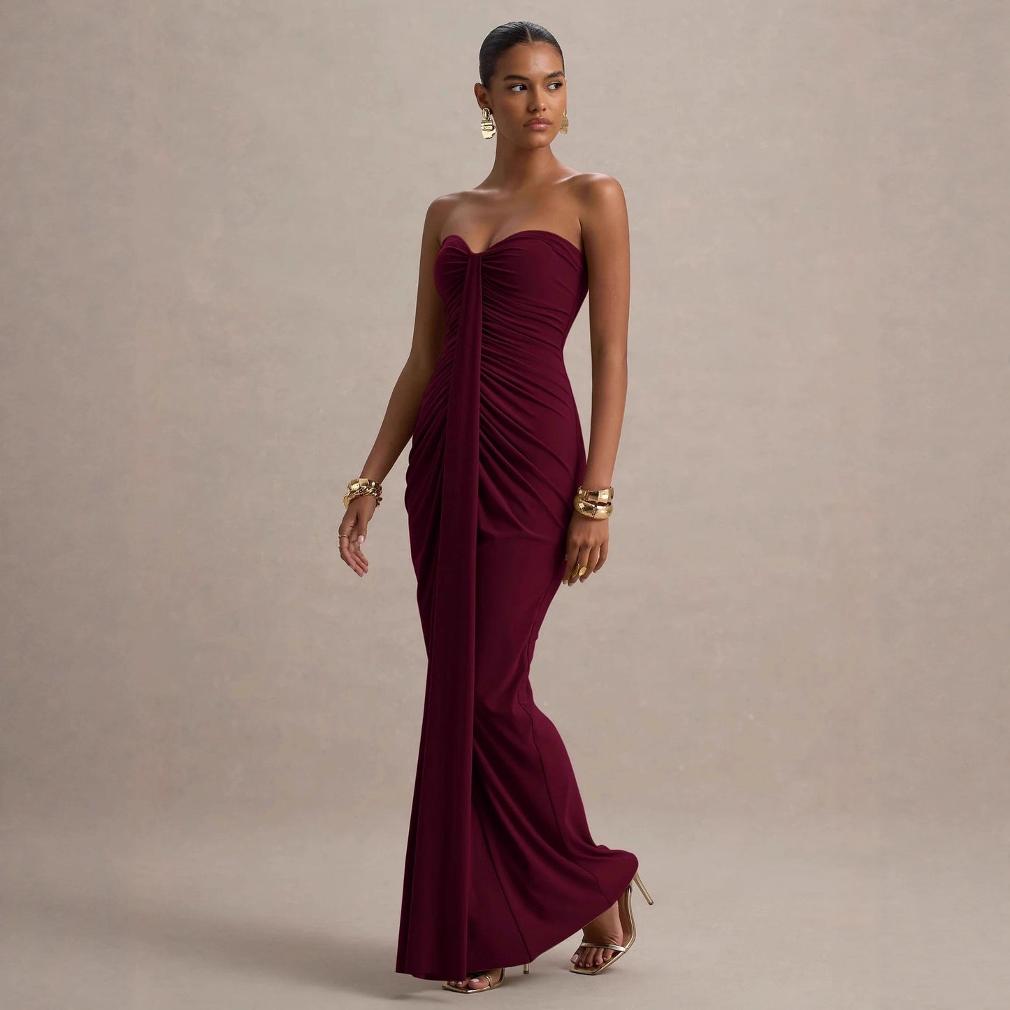 Robe Bandeau Sexy Slim Fit Plissée - Femme
