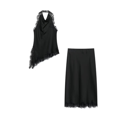 Jupe Satin Soie - Top Dentelle Col