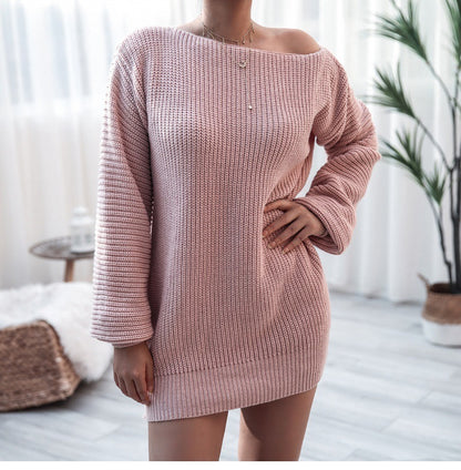 Robe Pull Épaules Dénudées - Manches Bouffantes