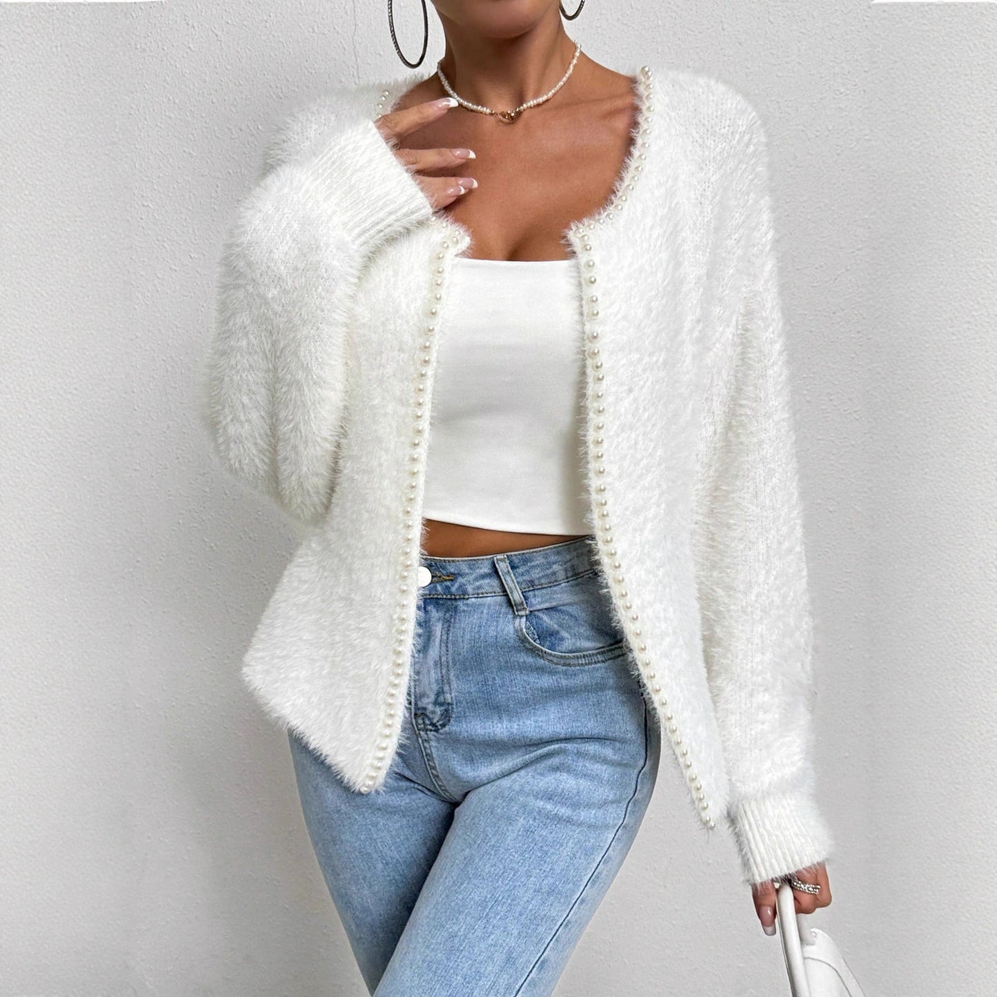 Cardigan Col V Perlé - Femme