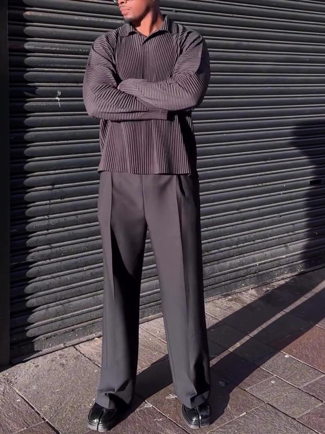 Top Casual Plissé Manches Longues - Homme