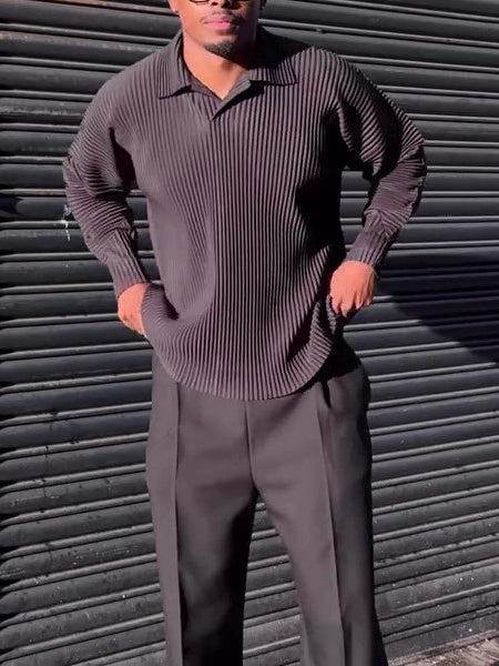 Top Casual Plissé Manches Longues - Homme