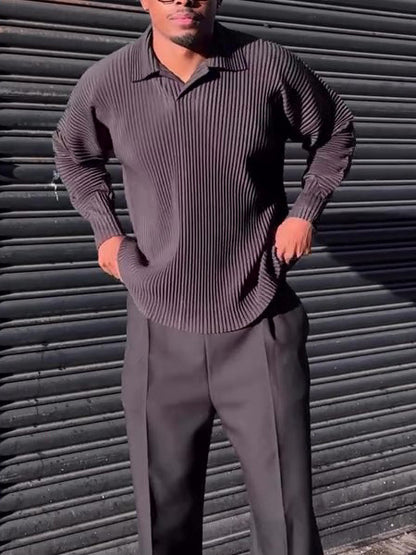 Top Casual Plissé Manches Longues - Homme