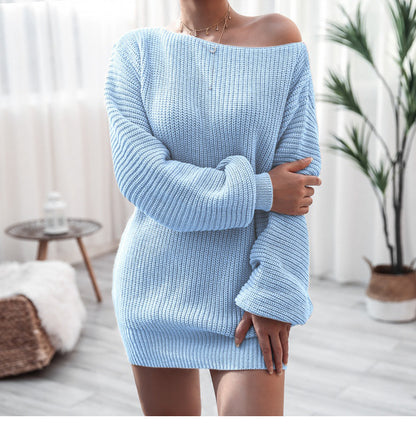 Robe Pull Épaules Dénudées - Manches Bouffantes